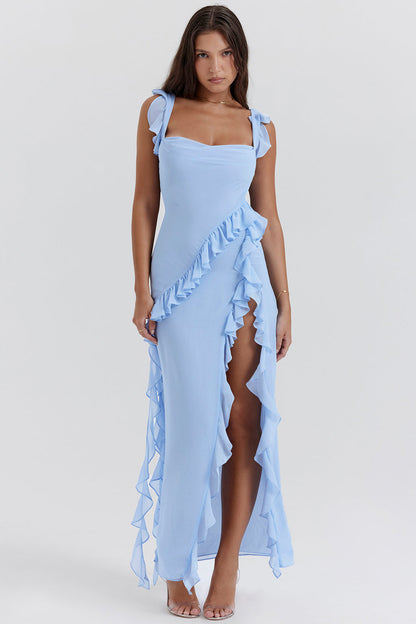Delilah | Elegant Ruffle Slit Dress