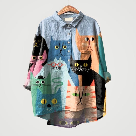 Elina - Playful Feline Everyday Blouse