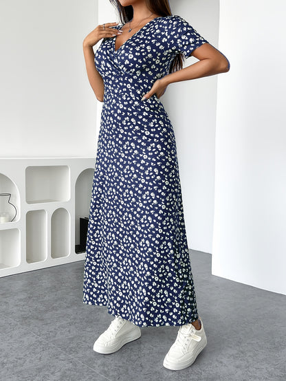 Elowen - V Neck Floral Silk A-Line Dress