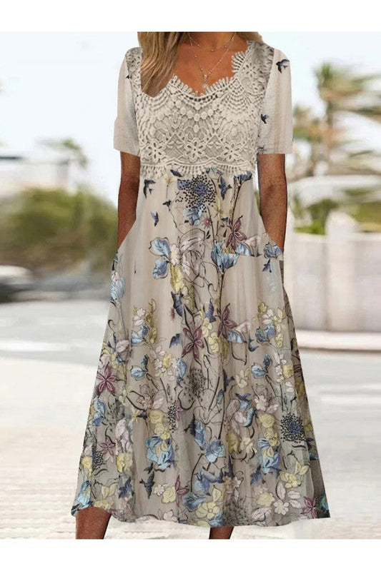 Angela – Graphic Lace Midi Dress