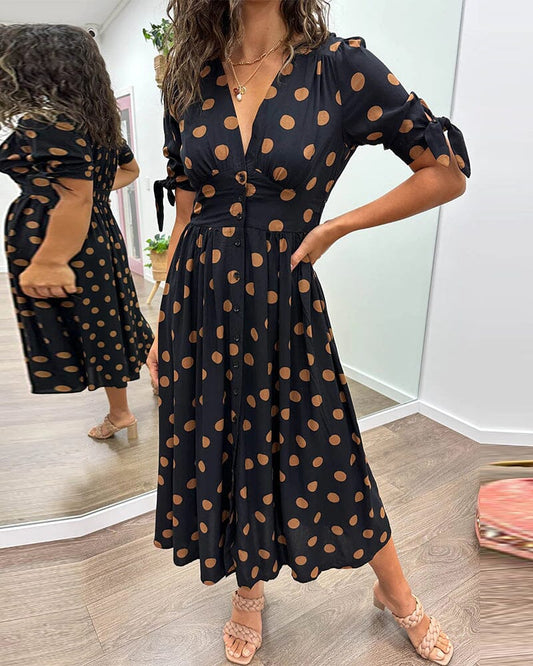 Fania | Polka Dots V-Neck Dress