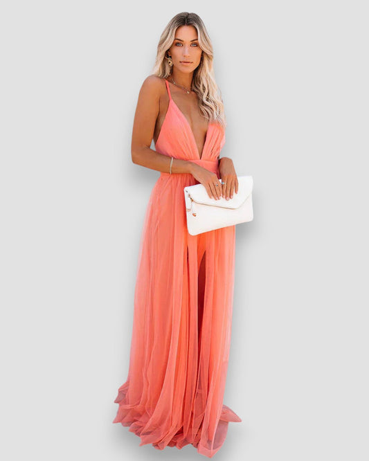 Lidia | Coral Sleeveless Summer Dress
